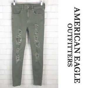 Hi-Rise Destroyed Jeggings (Olive Green)